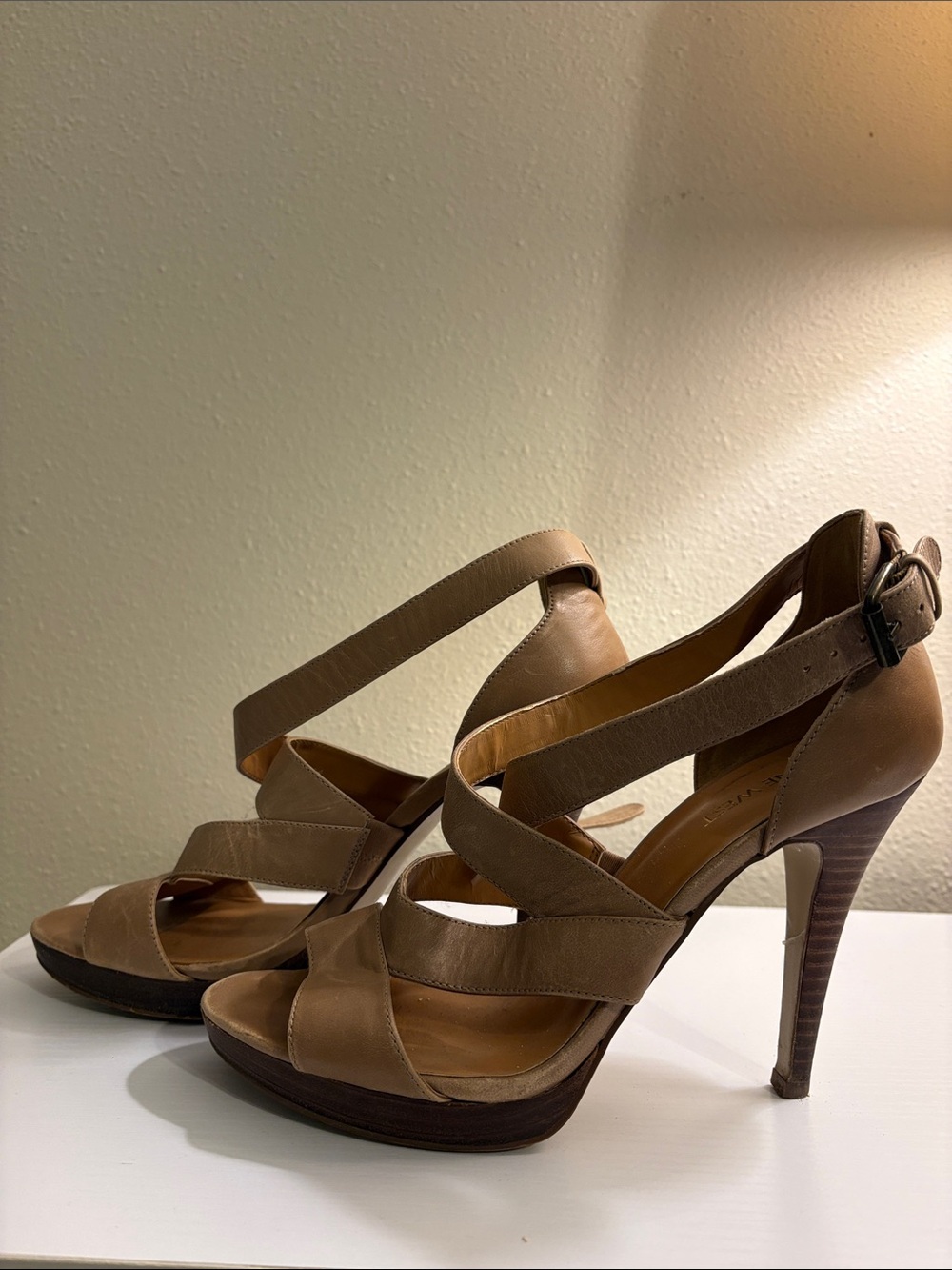 Nine West Taupe Strappy Platform Sandals